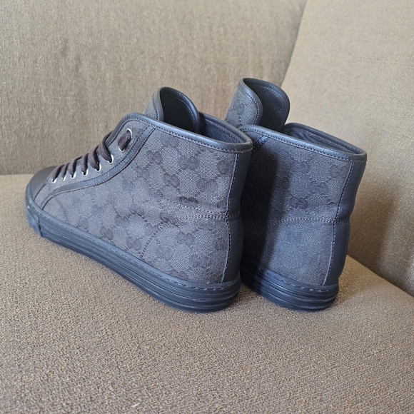 Gucci Brown Monogram High-Top Canvas Sneakers Gucci Size 8/US 8.5 - Picture 5 of 15
